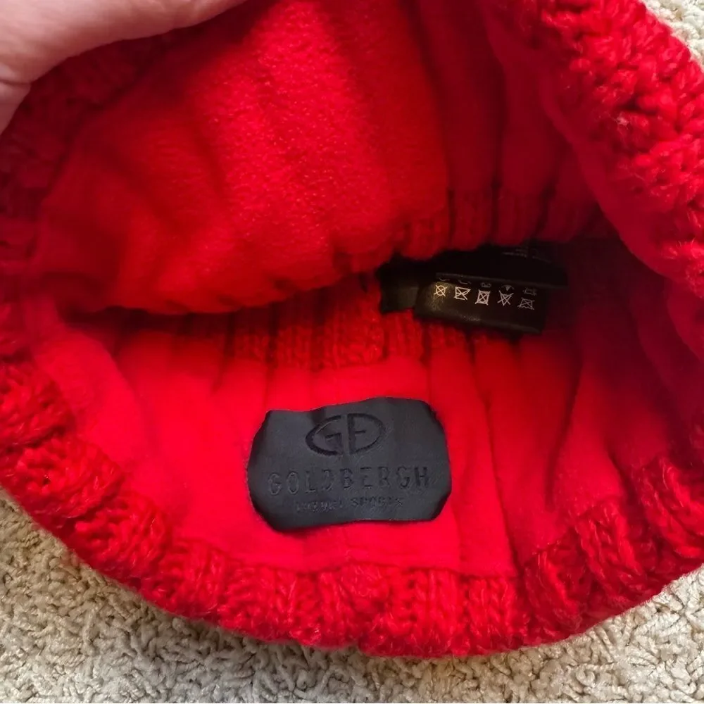 Goldbergh Ski Real Fox Fur Beanie Hat Red White Logo Hodd